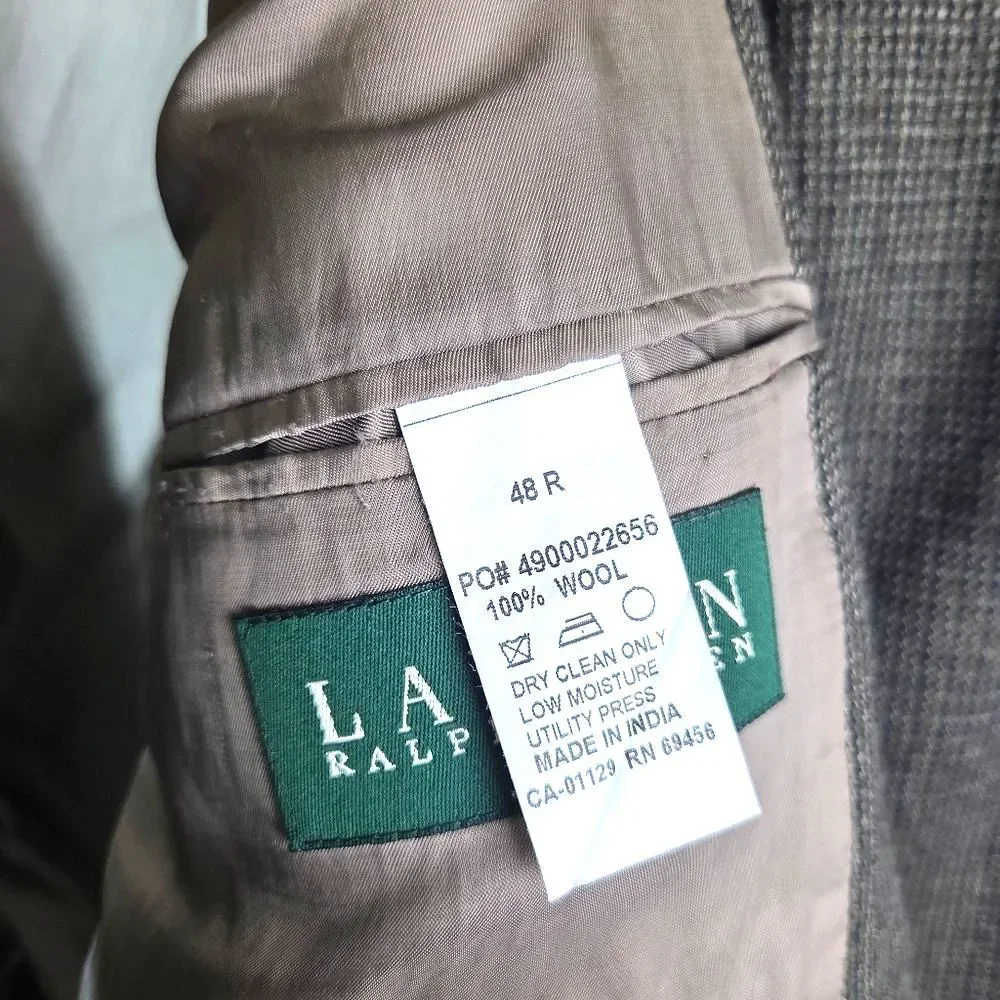 Lauren Ralph Lauren Mens Wool Blazer 48R Sport Coat Lord & Taylor Houndstoooth